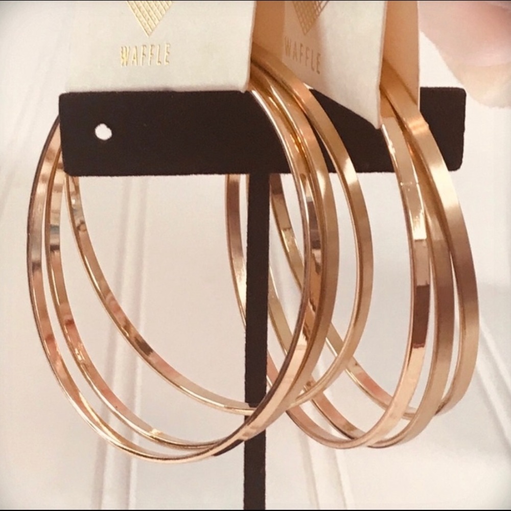 Waffle Boho Gold Tone Bangle Bracelet Bundle Size 8 NWT